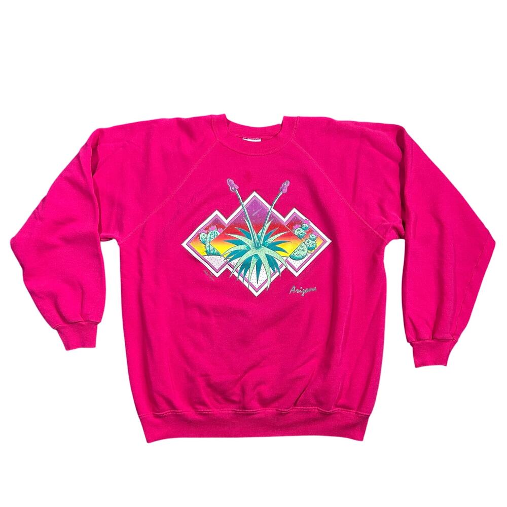 Vintage 80s Arizona Sweatshirt Womens XL Hanes Graphic Pink Pullover Crewneck